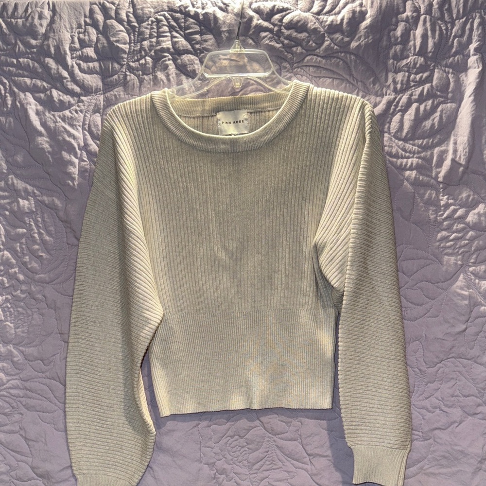 Pink Rose Light Gray Ribbed Top